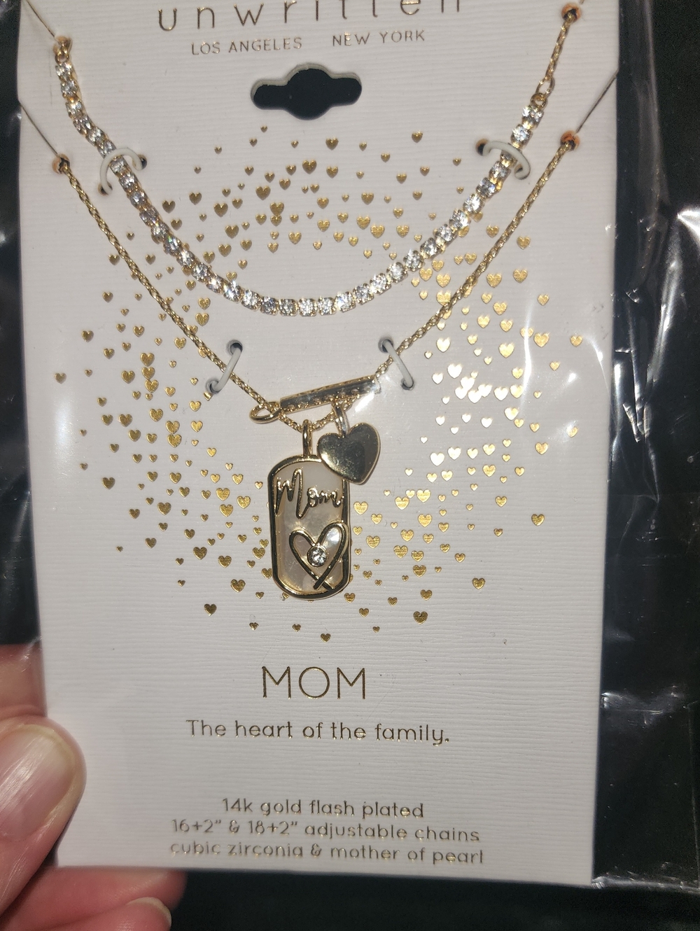 Unwritten Gold-Tone Layered MOM Necklace with Clear CZ Accents